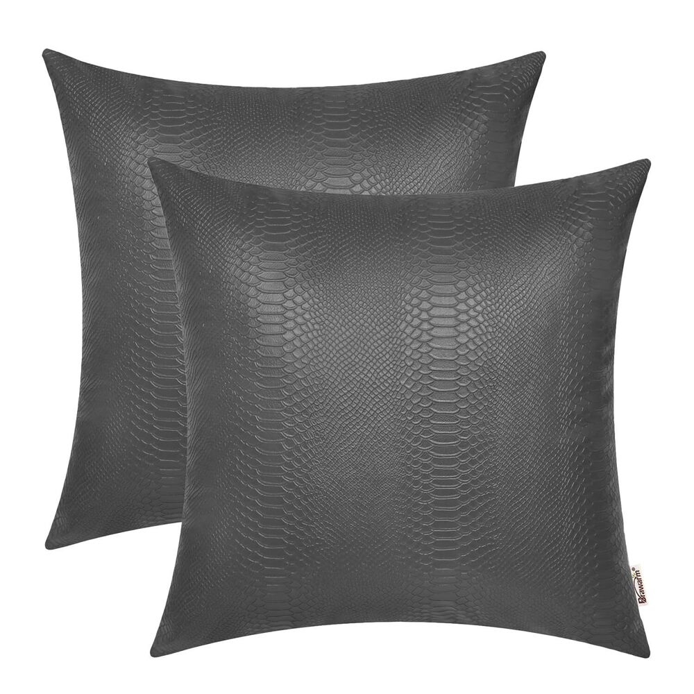 5481 Charcoal Gray Leather Throw Pillows 18 X 18 Inches - Snake Leather